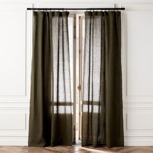 Two Forest Green EUROPEAN FLAX- Certified Linen Window Curtain Panels 48''X84''